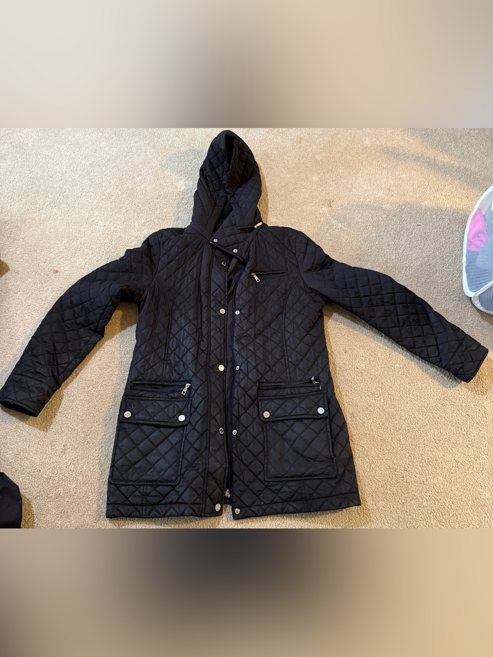 Calvin Klein Black Quilted Hooded Coat Jacket
